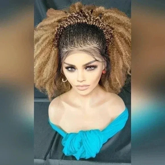 Gorgeous Braided lace wig, short wig ombre wigs, afro wig, 100% handmade NWT - Picture 9 of 17